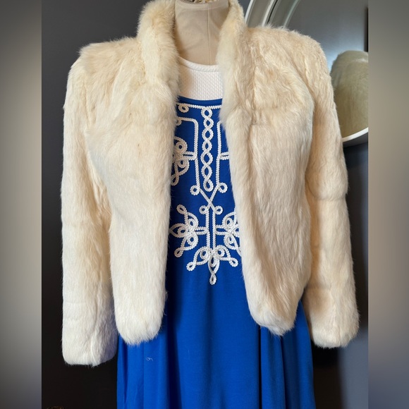 Vintage Split End LTD White Rabbit Fur Coat Size Small - Picture 1 of 10